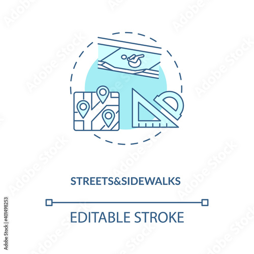 Streets and sidewalks turquoise concept icon