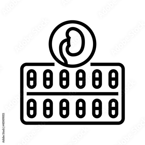 drugs package for kidney treatment line icon vector. drugs package for kidney treatment sign. isolated contour symbol black illustration