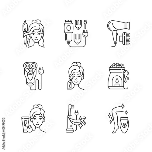 Skincare routine linear icons set