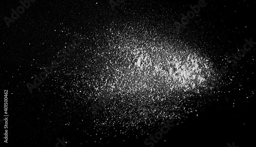Spilled cocaine pile isolated on black background, top view