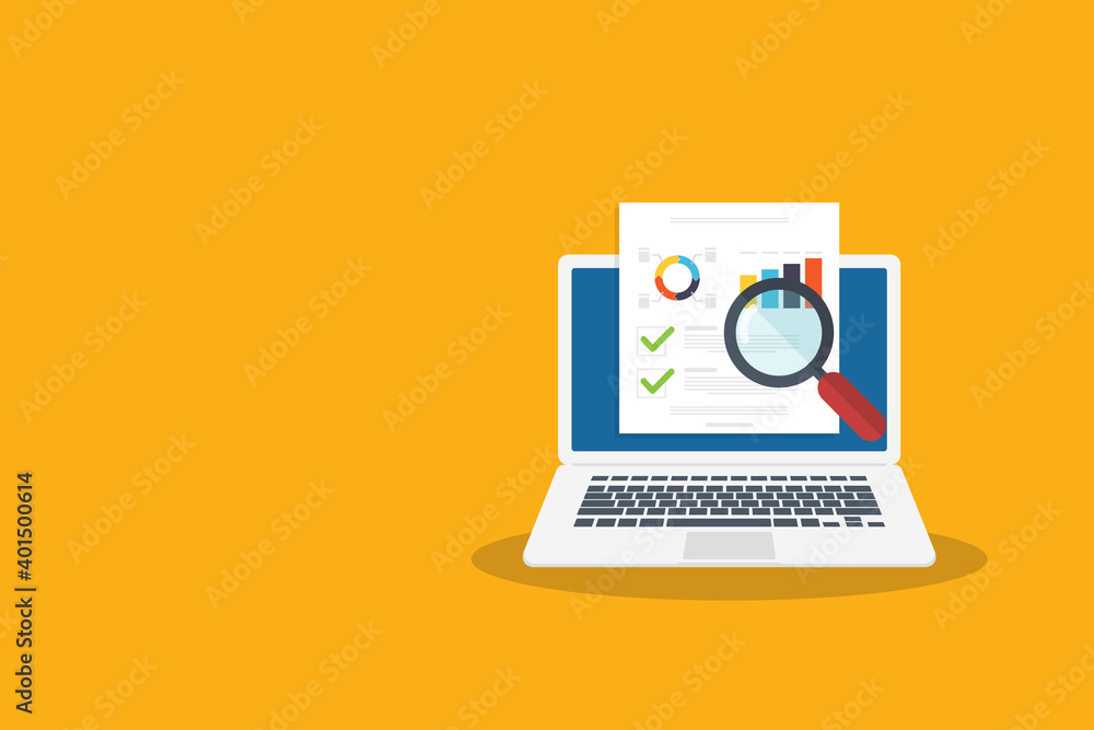 Data analysis, data report online on laptop computer, financial audit research analysis, analytics document web report, stats evaluation. Illustration Data analysis, data report online on laptop computer, financial audit research analysis, analytics document web report, stats evaluation. Illustration