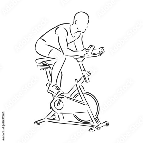 Hand drawn bicycle simulator doodle. Sketch sports equipment and simulators, icon. Decoration element. Isolated on white background.