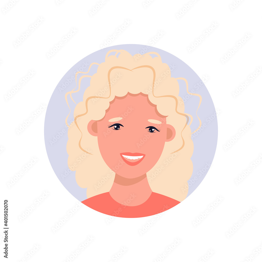 Woman avatar, portrait of a young caucasian woman in flat style Woman avatar, portrait of a young caucasian woman in flat style
