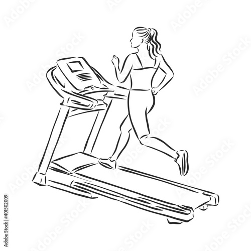 sports trainer ,treadmill, vector sketch illustration. Treadmill doodle style sketch illustration hand drawn vector