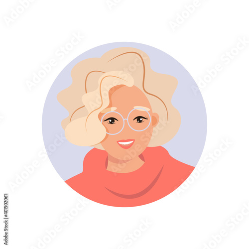 Woman avatar, portrait of a young caucasian woman in flat style