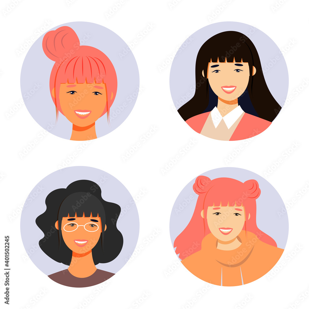 Portrait of a young beautiful, Asian fashion woman, vector flat illustration. Asian cute girl avatar.
Portrait of a young beautiful, Asian fashion woman, vector flat illustration. Asian cute girl avatar.