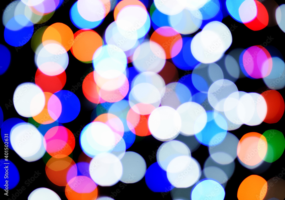 multicolored bokeh, blurred holiday lights