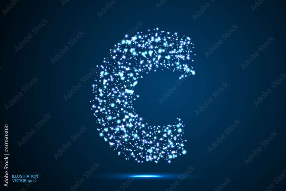 English letters abstract font consists 3d of triangles, lines, dots and connections. On a dark blue background cosmic universe stars, meteorites, galaxies. Vector illustration EPS 10. English letters abstract font consists 3d of triangles, lines, dots and connections. On a dark blue background cosmic universe stars, meteorites, galaxies. Vector illustration EPS 10.