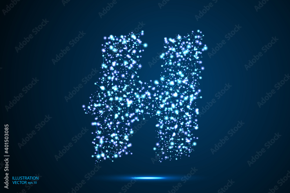 English letters abstract font consists 3d of triangles, lines, dots and connections. On a dark blue background cosmic universe stars, meteorites, galaxies. Vector illustration EPS 10. English letters abstract font consists 3d of triangles, lines, dots and connections. On a dark blue background cosmic universe stars, meteorites, galaxies. Vector illustration EPS 10.