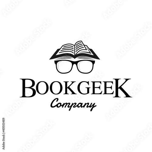 Book geek vector logo template. This design use eye glass symbol. Suitable for education.