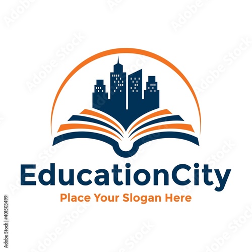 Education city vector logo template. This design use town and book symbol. Suitable for learning.