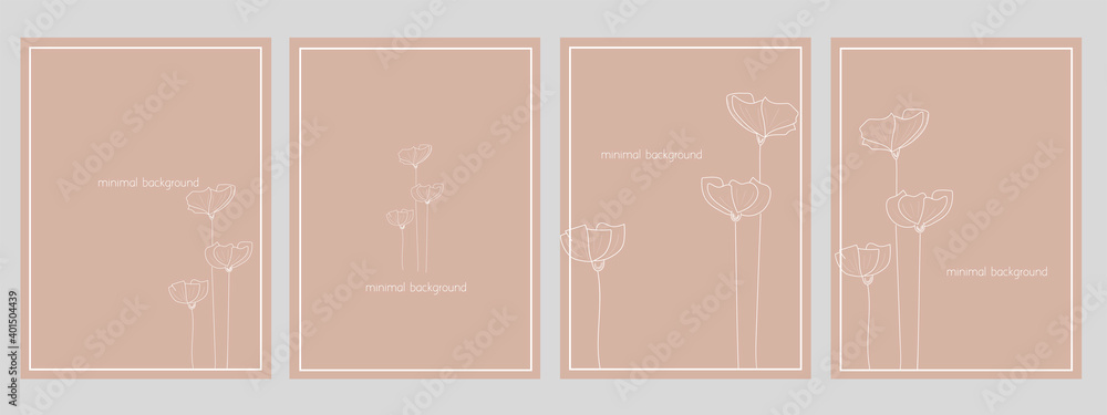 Set of  vector abstract backgrounds templates in minimal style with flowers.