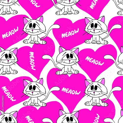 Cute colorful kittens seamless pattern. Vector illustration.