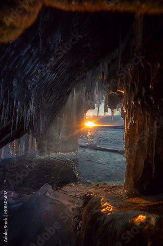 Winter Baikal. Olkhon Island. Fairy-tale Icy grotto