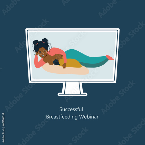 mother breastfeeding her newborn baby. Motherhood nutrition lactation concept.  smartphone screen mobile application flat full length. Breastfeeding webinar.