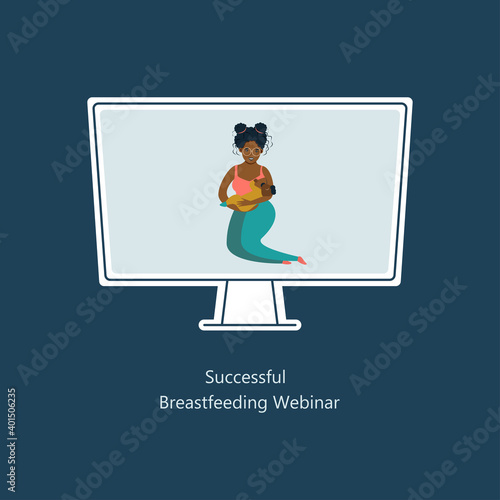 mother breastfeeding her newborn baby. Motherhood nutrition lactation concept.  smartphone screen mobile application flat full length. Breastfeeding webinar.