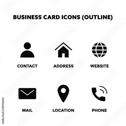 Business Card Icons | Icons Collection | Clean Vector Solid Icon | vCard Icons | Contact Phone Address Website Mail Location | Vector Minimal Icon
