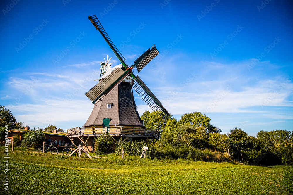Historical windmill in Ascheberg at the Great Ploen lake in Schleswig-Holstein, Germany