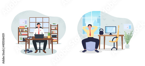 Workplace fitness 2D vector web banner, poster set