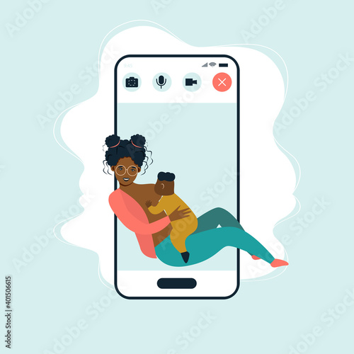 mother breastfeeding her newborn baby. Motherhood nutrition lactation concept.  smartphone screen mobile application flat full length. Breastfeeding webinar.