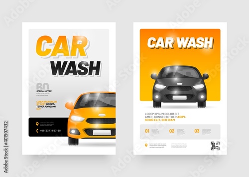 Vector layout design with car for car wash service. Adapt to poster, flyer or banner. A4 size.