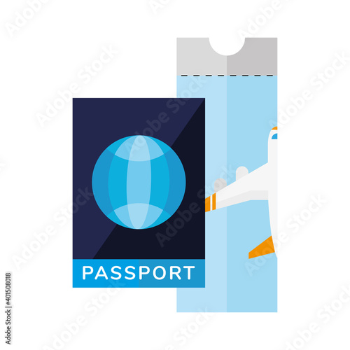 tickets flight and passport flat style icon