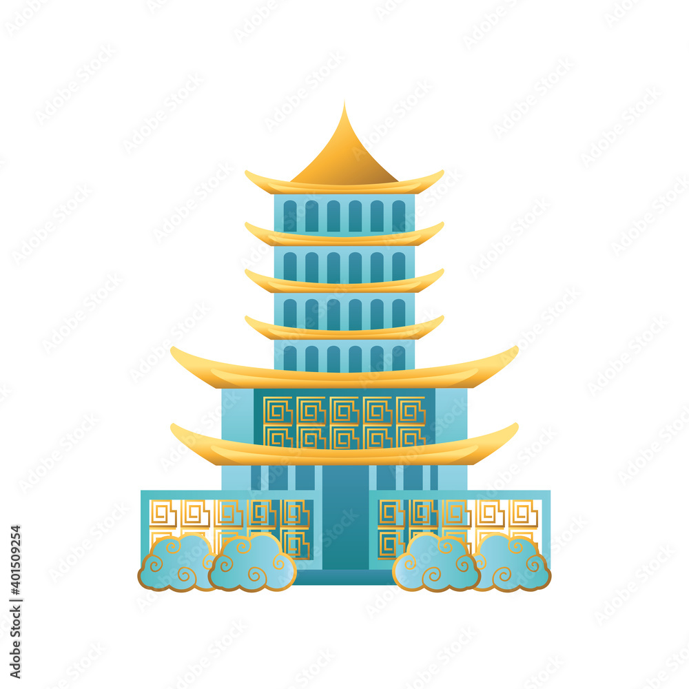 chinese blue house tower building vector design chinese blue house tower building vector design