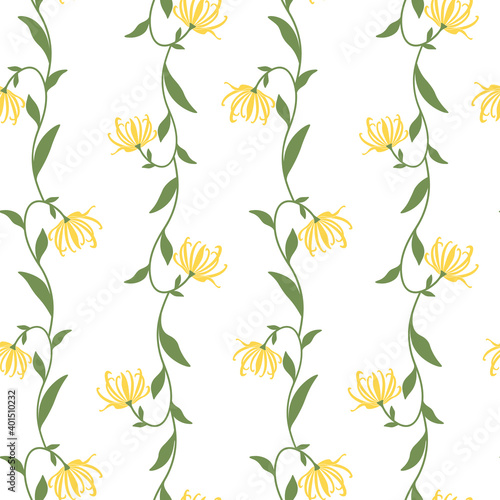 Seamless Vertical Stripe Pattern with Ylang Ylang or Cananga Branches. Seamless Pattern for Textile, Wallpaper, Backdrop, Wrapping Papers, Scrapbooking, Home Decor, Apparel