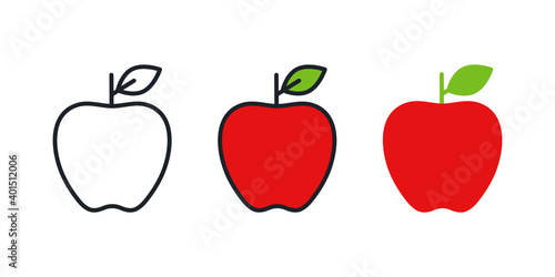 Apple icon. Linear color icon  contour  shape  outline. Thin line. Modern minimalistic design. Vector set. Illustrations of fruits