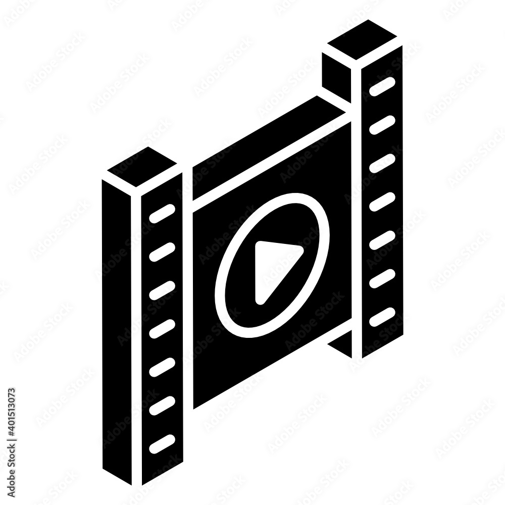 Movie icon of glyph isometric style, filmstrip
Movie icon of glyph isometric style, filmstrip