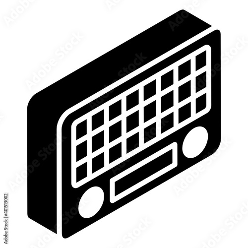 
Vintage radio icon of glyph isometric, broadcasting device  
