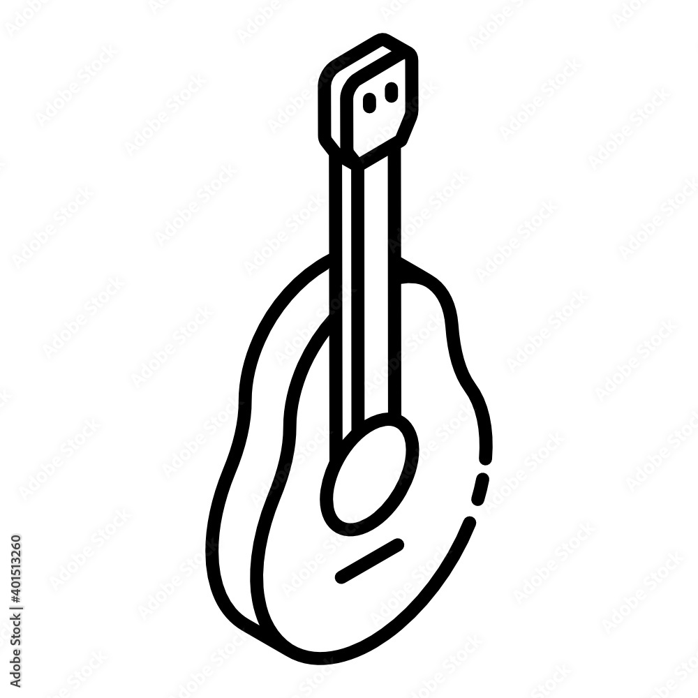 
Fiddle musical instrument, glyph isometric icon of guitar 

