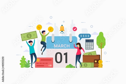 Salary payment day vector illustration concept showing a group of people celebrating salary payment day