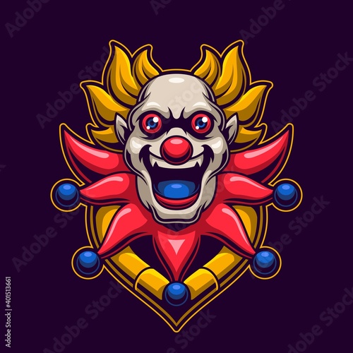 Clown head logo gaming. Criminals face esport twitch avatar. Character mascot design