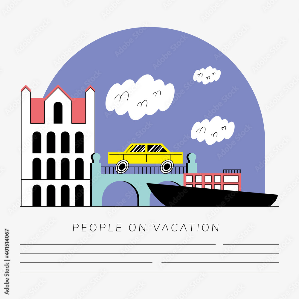 travel vacation cityscape scene icons