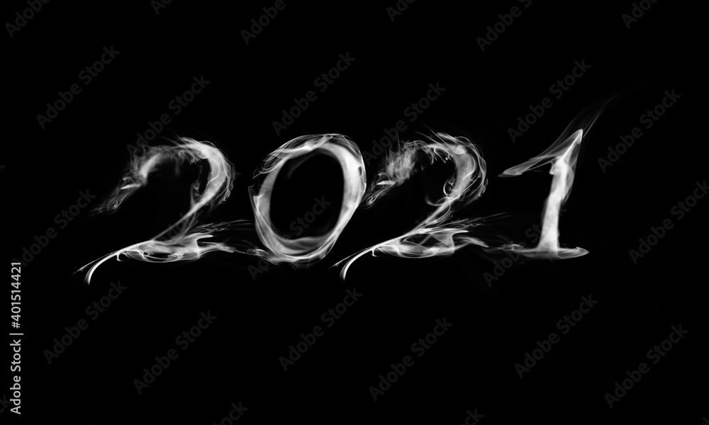 Beautiful fire numbers 2021 smoke on a black background Beautiful fire numbers 2021 smoke on a black background