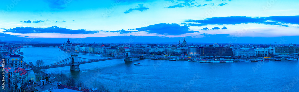 Panorama over Budapest and the River Danube during sunset