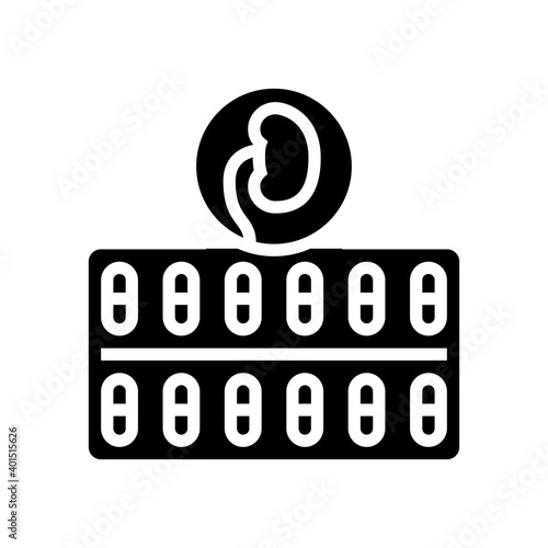 drugs package for kidney treatment glyph icon vector. drugs package for kidney treatment sign. isolated contour symbol black illustration
