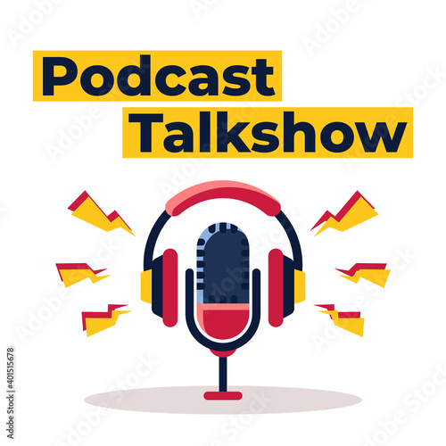 Podcast talkshow vector illustration with microphone