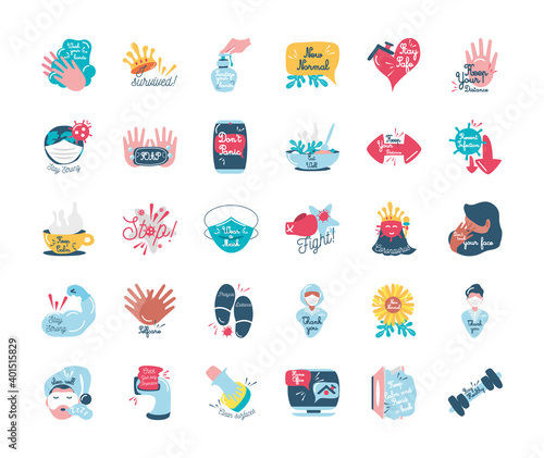 covid 19 virus stickers icons group vector design