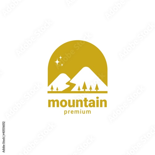 Mountain hills with pine tree illustration logo design vector template