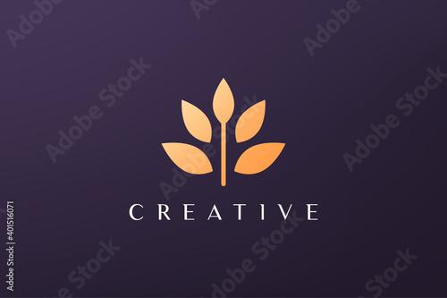 gold leaf luxury flower logo in simple shape with modern style