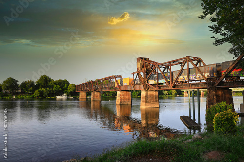 bridge, Georgia, Ga, Railway, Crossing, River, Sunset, River, Savannah, Travel, Landscape photo