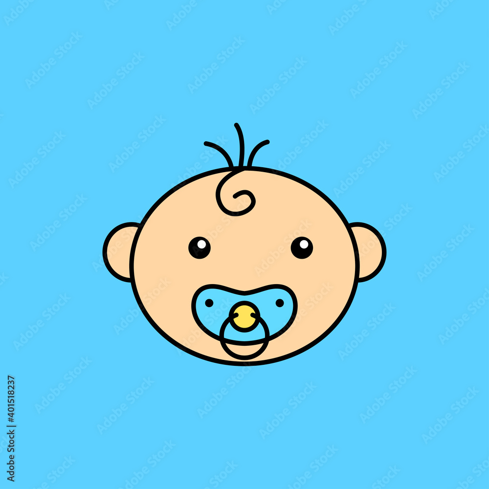Simple baby face vector illustration isolated on blue background. Linear color style of baby icon Simple baby face vector illustration isolated on blue background. Linear color style of baby icon