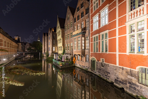 houses at the waterline of ghent in flanders