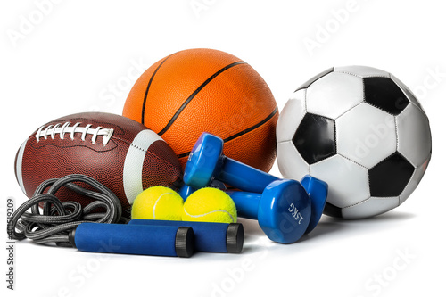 Set of sport equipment on white background