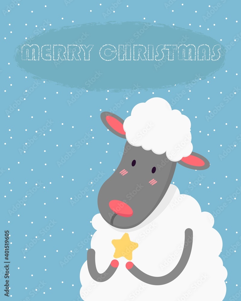 Christmas card with a cute sheep Christmas card with a cute sheep