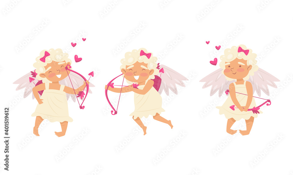 Winged Chubby Girl Cupid with Bow and Arrow Vector Set vector de Stock |  Adobe Stock