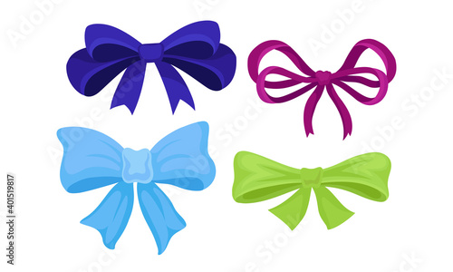 Bright Bow as Ornamental Knot Made of Ribbon Vector Set