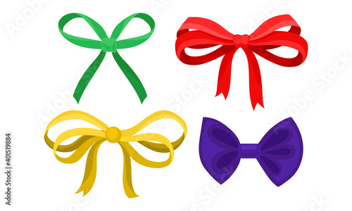 Bright Bow as Ornamental Knot Made of Ribbon Vector Set